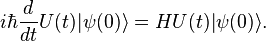 i\hbar {d \over dt}U(t)|\psi (0)\rangle =HU(t)|\psi (0)\rangle .