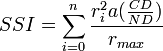 SSI=\sum _{{i=0}}^{n}{{r_{i}^{2}a({{CD} \over {ND}})} \over {r_{{max}}}}