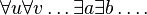 \forall u\forall v\ldots \exists a\exists b\dots .