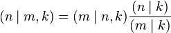 (n\mid m,k)=(m\mid n,k){\frac  {(n\mid k)}{(m\mid k)}}