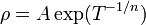 \rho =A\exp(T^{{-1/n}})