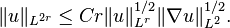 \|u\|_{{L^{{2r}}}}\leq Cr\|u\|_{{L^{r}}}^{{1/2}}\|\nabla u\|_{{L^{2}}}^{{1/2}}.