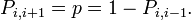 \,P_{{i,i+1}}=p=1-P_{{i,i-1}}.