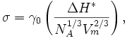 \sigma =\gamma _{0}\left({\frac  {\Delta H^{*}}{N_{A}^{{1/3}}V_{m}^{{2/3}}}}\right),