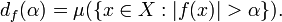 d_{f}(\alpha )=\mu (\{x\in X:|f(x)|>\alpha \}).