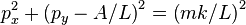 p_{{x}}^{{2}}+\left(p_{{y}}-A/L\right)^{{2}}=\left(mk/L\right)^{{2}}