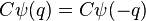 C\psi (q)=C\psi (-q)