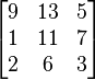 {\begin{bmatrix}9&13&5\\1&11&7\\2&6&3\end{bmatrix}}