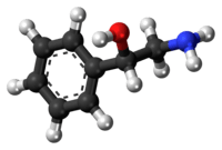 Ball-and-stick model of the phenylethanolamine molecule