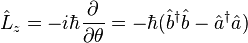 \hat{L}_z = -i \hbar \frac{\partial}{\partial \theta} = - \hbar (\hat{b}^{\dagger}\hat{b} - \hat{a}^{\dagger}\hat{a})