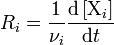  R_i = \frac{1}{\nu_i} \frac{\mathrm{d} \left [ {\rm X}_i \right ]}{\mathrm{d} t} 