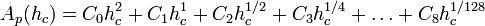 A_p(h_c)=C_0h_c^2+C_1h_c^1+C_2h_c^{1/2}+C_3h_c^{1/4}+\ldots+C_8h_c^{1/128}