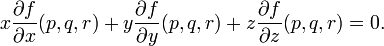 x\frac{\partial f}{\partial x}(p, q, r)+y\frac{\partial f}{\partial y}(p, q, r)+z\frac{\partial f}{\partial z}(p, q, r)=0.