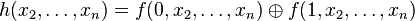 h(x_2,\ldots,x_n) = f(0,x_2,\ldots,x_n) \oplus f(1,x_2,\ldots,x_n)