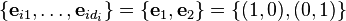 \{\textbf{e}_{i1},\ldots,\textbf{e}_{id_i}\} = \{\textbf{e}_{1}, \textbf{e}_{2}\} = \{(1,0), (0,1)\}