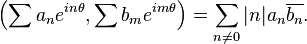 \left (\sum a_n e^{in\theta}, \sum b_m e^{im\theta} \right )=\sum_{n\ne 0} |n| a_n\overline{b_n}.