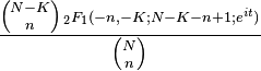 \frac{{N-K \choose n} \scriptstyle{\,_2F_1(-n, -K; N - K - n + 1; e^{it}) }}
{{N \choose n}} 