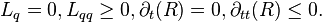 L_{q} = 0, L_{qq} \geq 0, \partial_t(R) = 0,  \partial_{tt}(R) \leq 0.