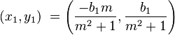 \left( x_1,y_1 \right)\ = \left( \frac{-b_1m}{m^2+1},\frac{b_1}{m^2+1} \right)\,