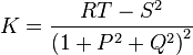 K = \frac{RT - S^2}{\left( 1 + P^2 + Q^2 \right)^2}