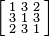 \left [
\begin{smallmatrix}
 1 &  3 &  2 \\
 3 &  1 &  3 \\
 2 &  3 &  1 
\end{smallmatrix}\right ]