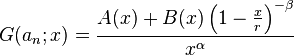 G(a_n; x) = \frac{A(x) + B(x) \left (1- \frac{x}{r} \right )^{-\beta}}{x^{\alpha}}