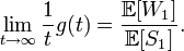 \lim_{t \to \infty} \frac{1}{t}g(t) = \frac{\mathbb{E}[W_1]}{\mathbb{E}[S_1]}.