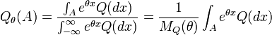 Q_\theta(A) = \frac{\int_A e^{\theta x}Q(dx)}{\int_{-\infty}^\infty e^{\theta x}Q(dx)}
   = \frac{1}{M_Q(\theta)} \int_A e^{\theta x}Q(dx)