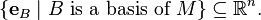 \{\mathbf e_B \mid B \text{ is a basis of } M\} \subseteq \mathbb{R}^n.