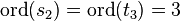 \mathrm{ord}(s_2)=\mathrm{ord}(t_3)=3