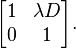 
\begin{bmatrix}
  1 & \lambda D \\
  0 & 1 
\end{bmatrix}.
