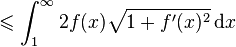 
\leqslant \int_{1}^{\infty} 2 f(x) \sqrt{1 + f'(x)^2} \,\mathrm{d}x
