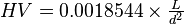 HV=0.0018544\times\tfrac{L}{d^2}