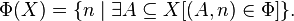 \Phi(X) = \{ n \mid \exists A \subseteq X [(A,n) \in \Phi]\}.