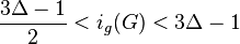 \frac{3\Delta - 1}{2} < i_g(G) < 3\Delta - 1