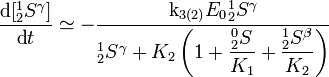 \frac{\text{d}[{^1_2}S^\gamma]}{\text{d}t} \simeq - \frac{ \text{k}_{3(2)} E_0 {^1_2}S^\gamma  }{ ^1_2S^\gamma + K_2  \left( 1+  \dfrac{ {^0_2}S  }{K_1} + \dfrac{ {^1_2}S^\beta  }{  K_2}  \right) }