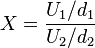 X = \frac{U_1/d_1}{U_2/d_2}