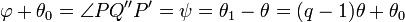 \varphi+\theta_0 = \angle PQ''P' = \psi = \theta_1-\theta = (q-1)\theta+\theta_0