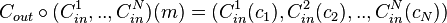 C_{out} \circ (C_{in}^1,..,C_{in}^N)(m) = (C_{in}^1(c_1),C_{in}^2(c_2),..,C_{in}^N(c_N))