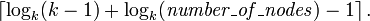 \left\lceil\log_k (k - 1) + \log_k (\mathit{number\_of\_nodes}) - 1\right\rceil.