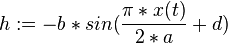 h := -b*sin(\frac{\pi*x(t)}{2*a}+d)