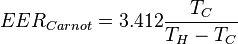 EER_{Carnot}=3.412 \frac{T_{C}}{T_{H}-T_{C}}