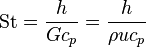 \mathrm{St} = \frac{h}{G c_p} = \frac{h}{\rho u c_p}