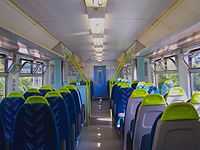 The refurbished interior of an Arriva Trains Wales Class 150