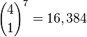 {4 \choose 1}^7 = 16,384\,