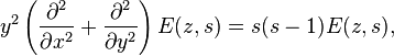  y^2\left(\frac{\partial^2}{\partial x^2}+\frac{\partial^2}{\partial y^2}\right)E(z,s) = s(s-1)E(z,s), 