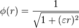 \phi(r) = \frac{1}{\sqrt{1 + (\varepsilon r)^2}} 