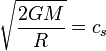  \sqrt{\frac{2 G M}{R}} = c_s 