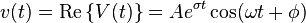 v(t) = \mathrm{Re} \left\{ V(t) \right\} = A e^{\sigma t} \cos(\omega t + \phi)