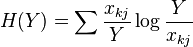  H( Y ) = \sum \frac{ x_{ kj } }{  Y } \log \frac{ Y }{ x_{ kj } }